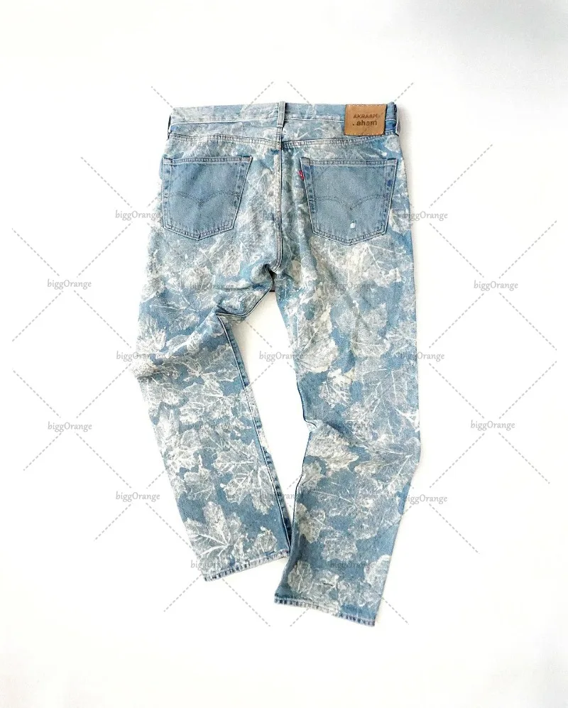 American Street Washed Denim Trousers Retro Camouflage Straight Wide Leg Pants Hip Hop Personality Fashion Wszechstronna odzież