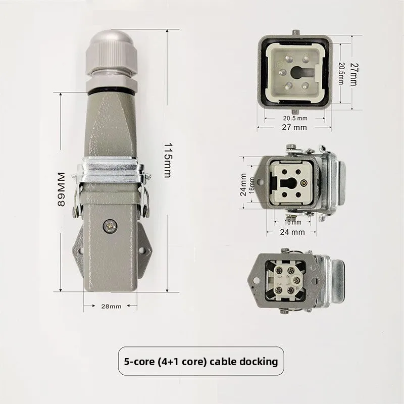 Heavy Duty Connector 4+1 / 5-Core Side & Top Outlet HA-003-2 Rectangular Plug Aviation Socket, 6 / 8-Core Butt-Joint