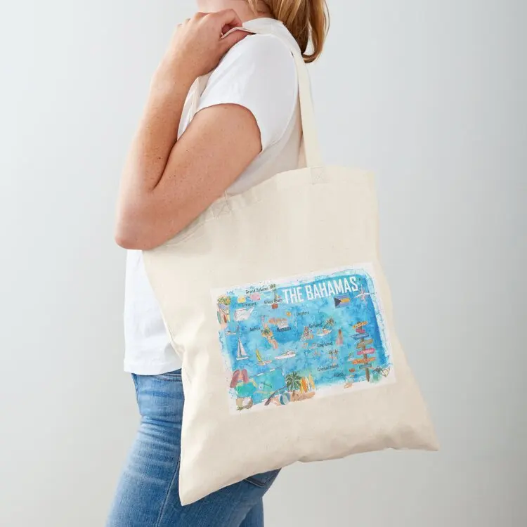 

The Bahamas Illustrated Map with Main Roads Landmarks and Highlights Tote Bag Shopping bags hand bag handbag Handbags