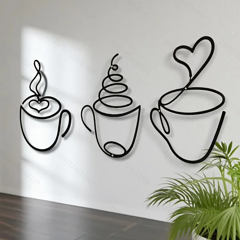 1/3pcs Creative Coffee Wall Hangings 2D-Flat Statue Ins Style Metal Art Crafts for Home Restaurant Cafe Background Decorations