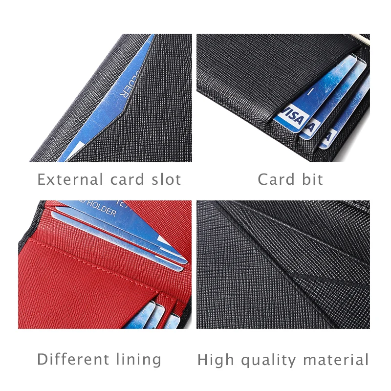 100% Cowhide RFID Bifold Small Card Wallet for Men Contrast Color Slim Cross Pattern Genuine Leather Men's Credit Card Holder