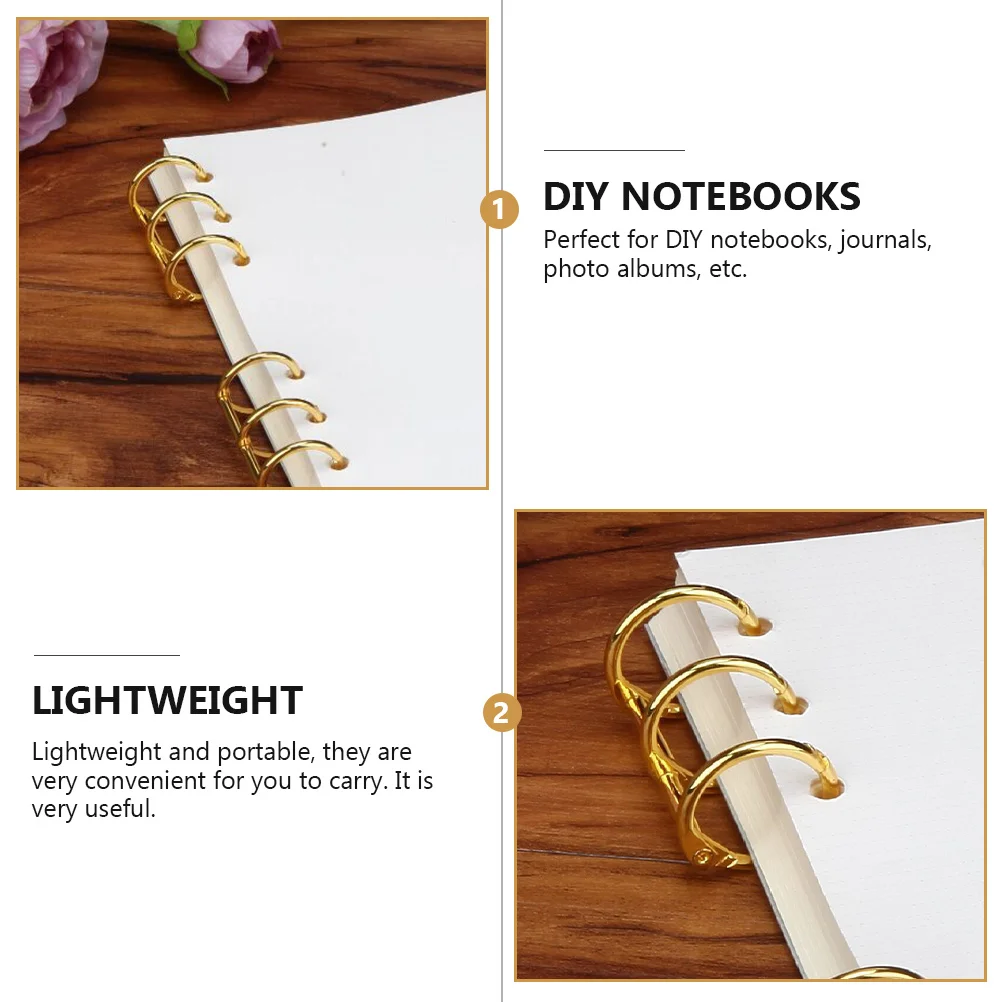 Metal Binder Anel Clips, Chaveiro Cartões, anéis de folhas soltas, 3-Hole, Livro DIY, Notebooks Escritório, 6 pcs