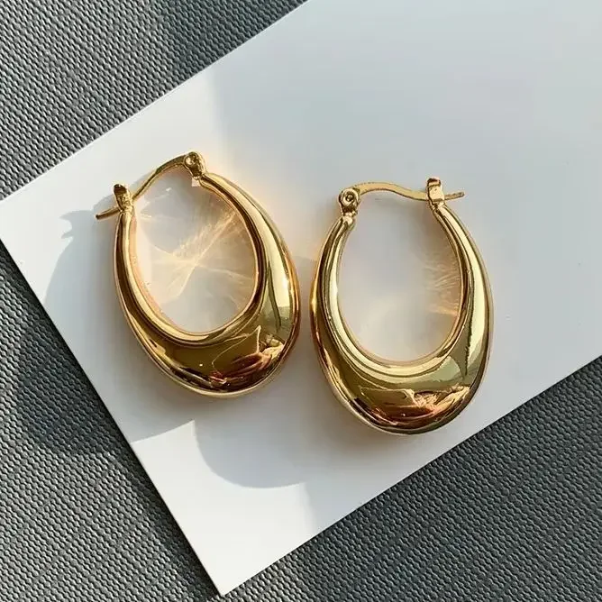 

Hot Jewelry 18K Gold Plating Oval Earrings Women High Quality Luxury European Designer Trend