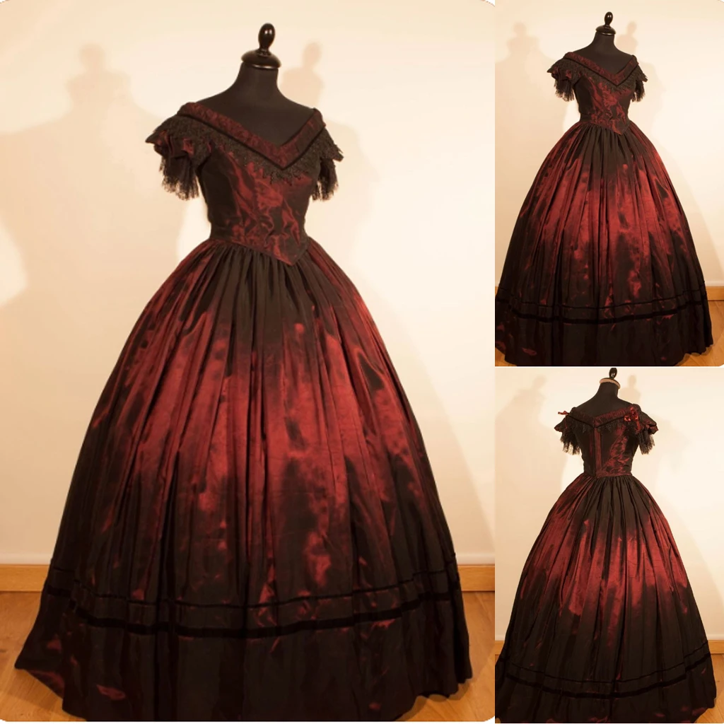 Victorian Historical Dress red Evening Ball Gown French Duchess Civil War Southern Belle ball gown vampire Evening dress