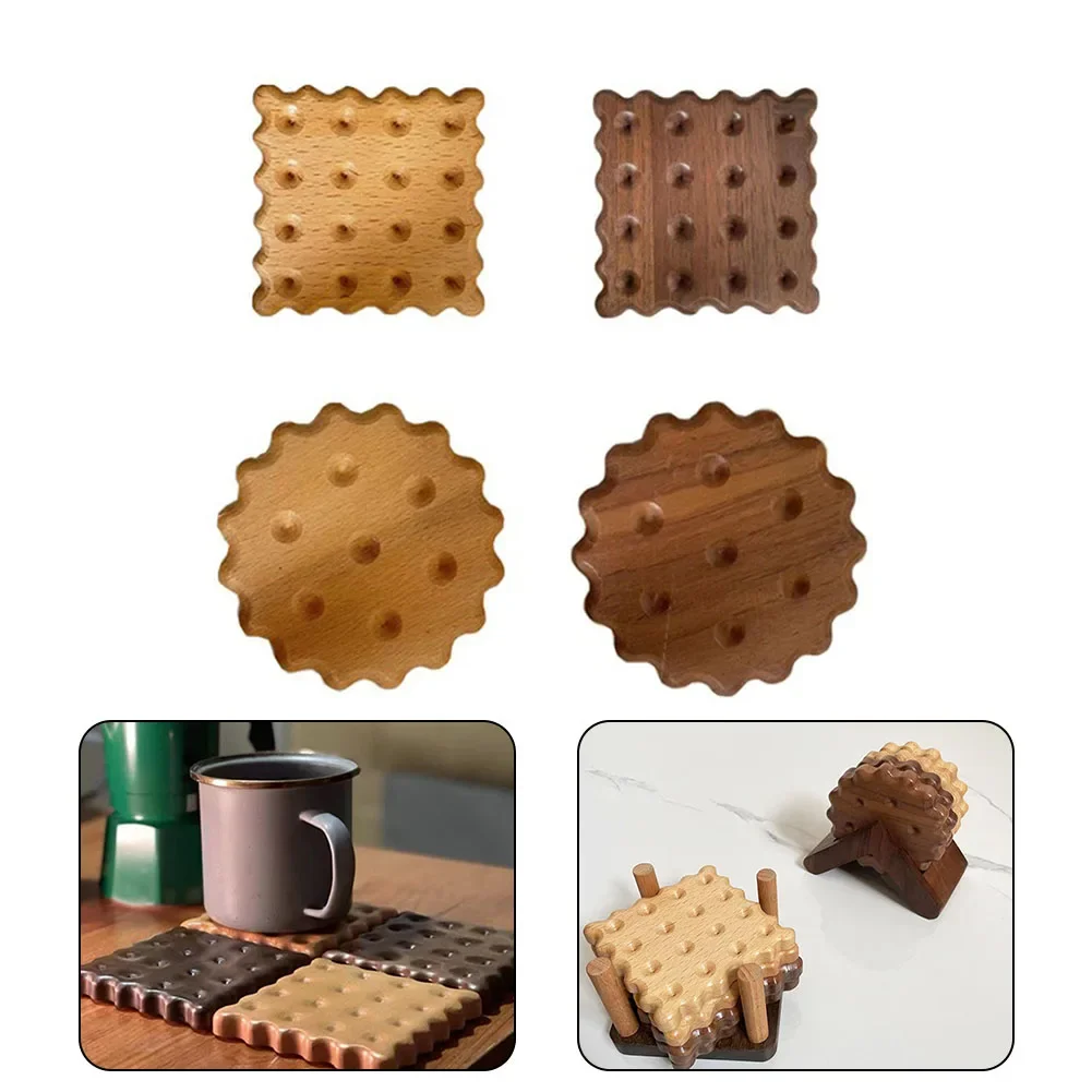 Solid Wood Coaster Biscuit Shaped Coaster Set Wood Cup Mat Insulation Pad Heat Resistant Tea Coffee Cup Pad Kitchen Accessories