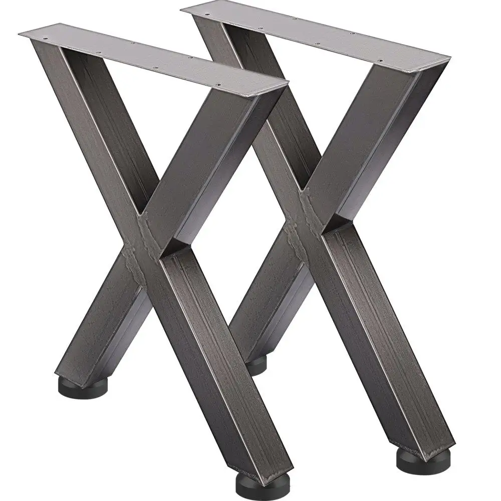 

Set of 2 Heavy Duty Metal Dining Table Legs 28 Inch Height 24 Inch Wide Industrial Style Square X Frame Black Finish