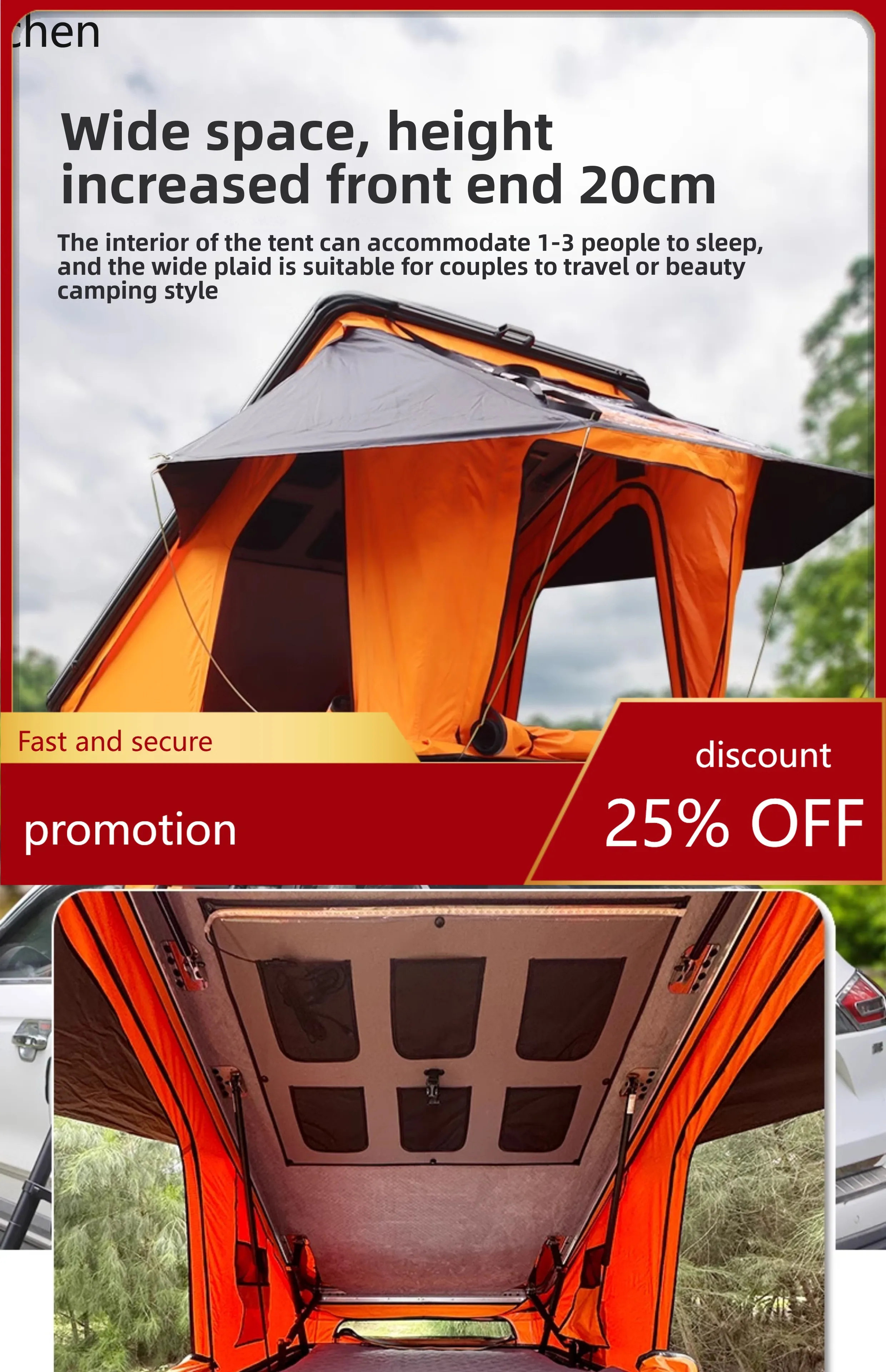 HT triangle car roof tent, ultra-thin solar panel fully automatic outdoor self-driving tour