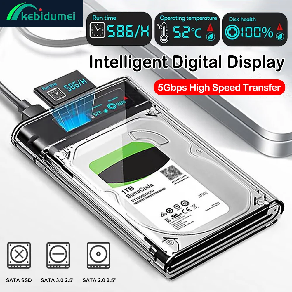 

Прозрачный интеллектуальный цифровой дисплей HDD Корпус 2,5-дюймовый SSD-адаптер SATA к USB 3.0 SSD Внешний жесткий диск Коробка без инструментов