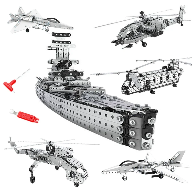Kinder DIY Metall 3D Montage Bausteine Flugzeug Kriegsschiff Modell Schraube Mutter Metall Spielzeug Erwachsene Hohe Schwierige Puzzle
