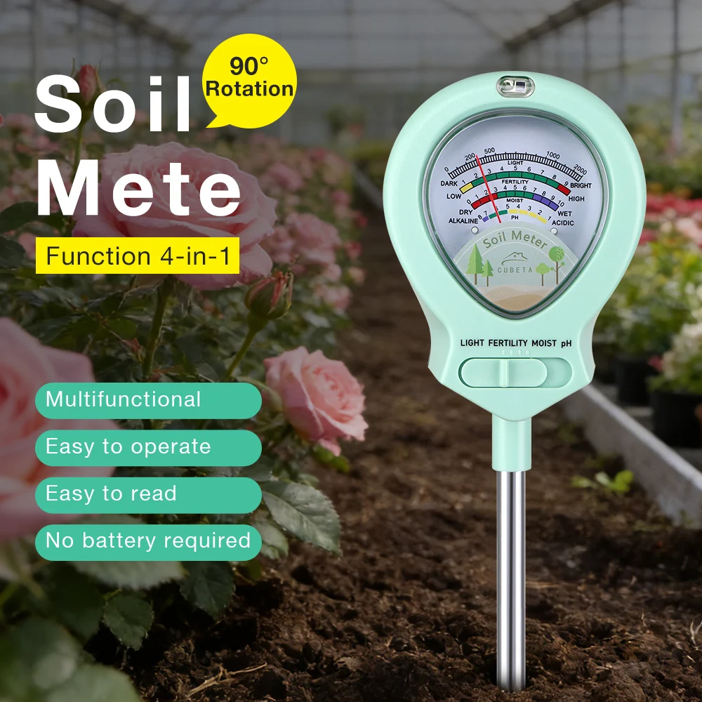 

4 in 1 Soil Tester Portable Handheld Soil PH Meter Fertility Light Humidity Detector Soil Acidity Tester for Planting Gardening