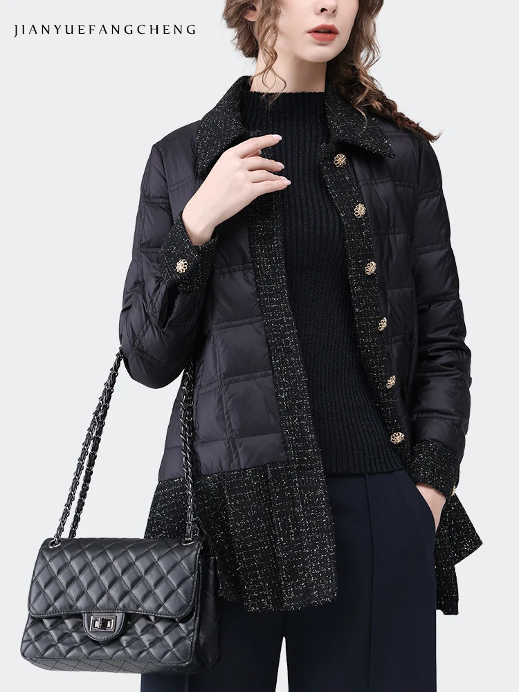 Wool Patchwork Women Winter Long Black Down Jacket Loose Casual Plus Size Warm Lightweight White Duck Down Puffer Coat 2023 New