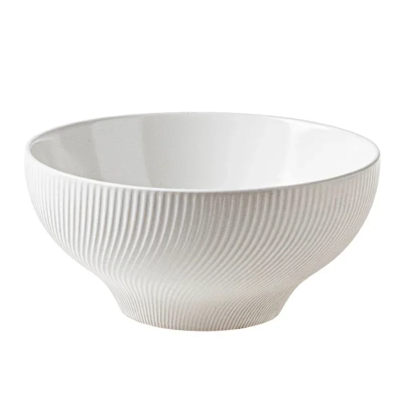 

Simple Wind Ceramic Solid Color Relief Household Tableware Vegetable Noodle Bowl Soup Salad Fruit Large Round Bowl
