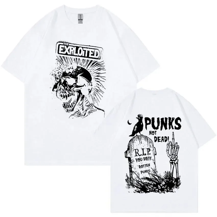 Rock Band The Exploited Retro Graphic Tee Shirt Punks Not Dead Streetwear T-shirt Men's Women Hip Hop 100% Cotton Oversized Tees