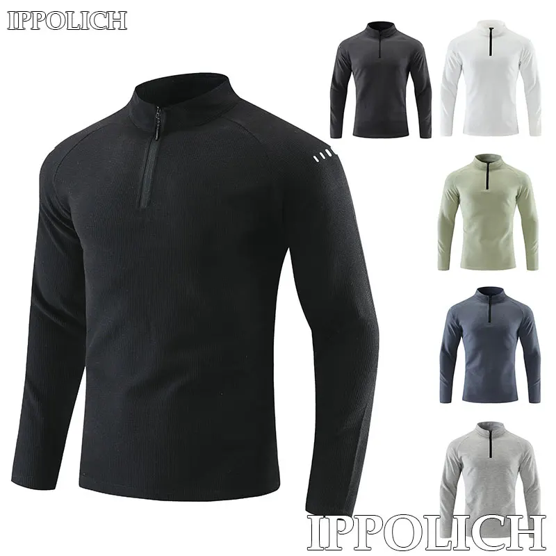 Bieganie T-shirt z długim rękawem Odblaskowa męska odzież sportowa Oddychający czarny płaszcz Siłownia Jogging Męska siłownia Fitness Wiosna Jesień Odzież