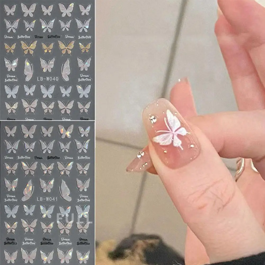 5Pcs 5D Colorful Flowers Nail Stickers Butterfly Rose Spring Summer Decals Macarone Nail Sliders Relief Art Manicure Decors