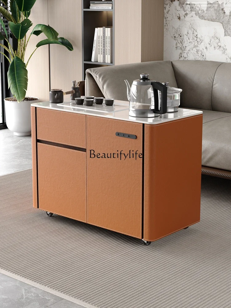

yj19 Multifunctional Movable Tea Table Black Gold Stone Balcony Household Small Tea Cart