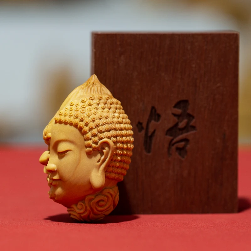 XS390- 5.8 Devil Satan Buddha Deity Boxwood Sculpture Wood Carving Feng Shui Statue Lucky Pendant Home Decor