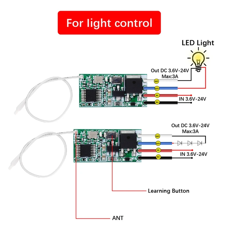 Top-10PCS 433Mhz Universal Wireless DC 3.6V-24V Remote Control Switch 1 CH RF Relay Receiver LED Light Controller DIY Kit