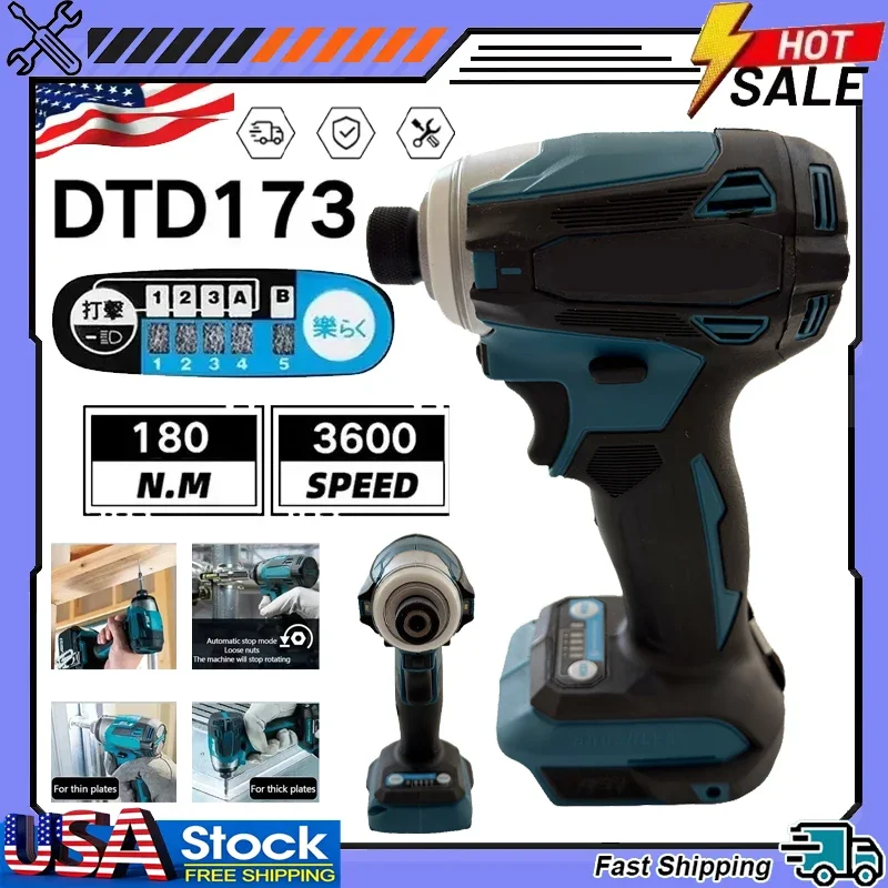 

For Makita 18V Battery DTD173 Brushless Electric Screwdriver Auto Repair Impact Screwdriver Batch 220N.m Electric Driver Tools