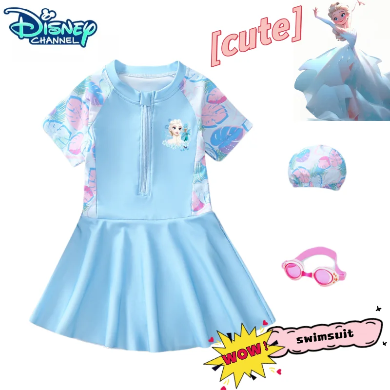 

Disney Elsa Princess Cute Kawaii Swimsuit for Girls All-in-One Sunscreen Hot Spring Fashion Summer Beach Outfit Gift