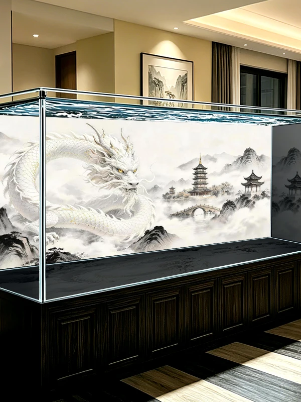 New High Definition White Dragon Landscape Aquarium Background Paper Decorative Sticker for Fish Tank Water Decoration
