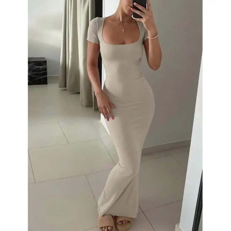 

Z 9483 Women's Square Collar Slim Fit ort Sve Light Beige Cross-Border New Sle Casual Sportswear Seven-Quarter Sve