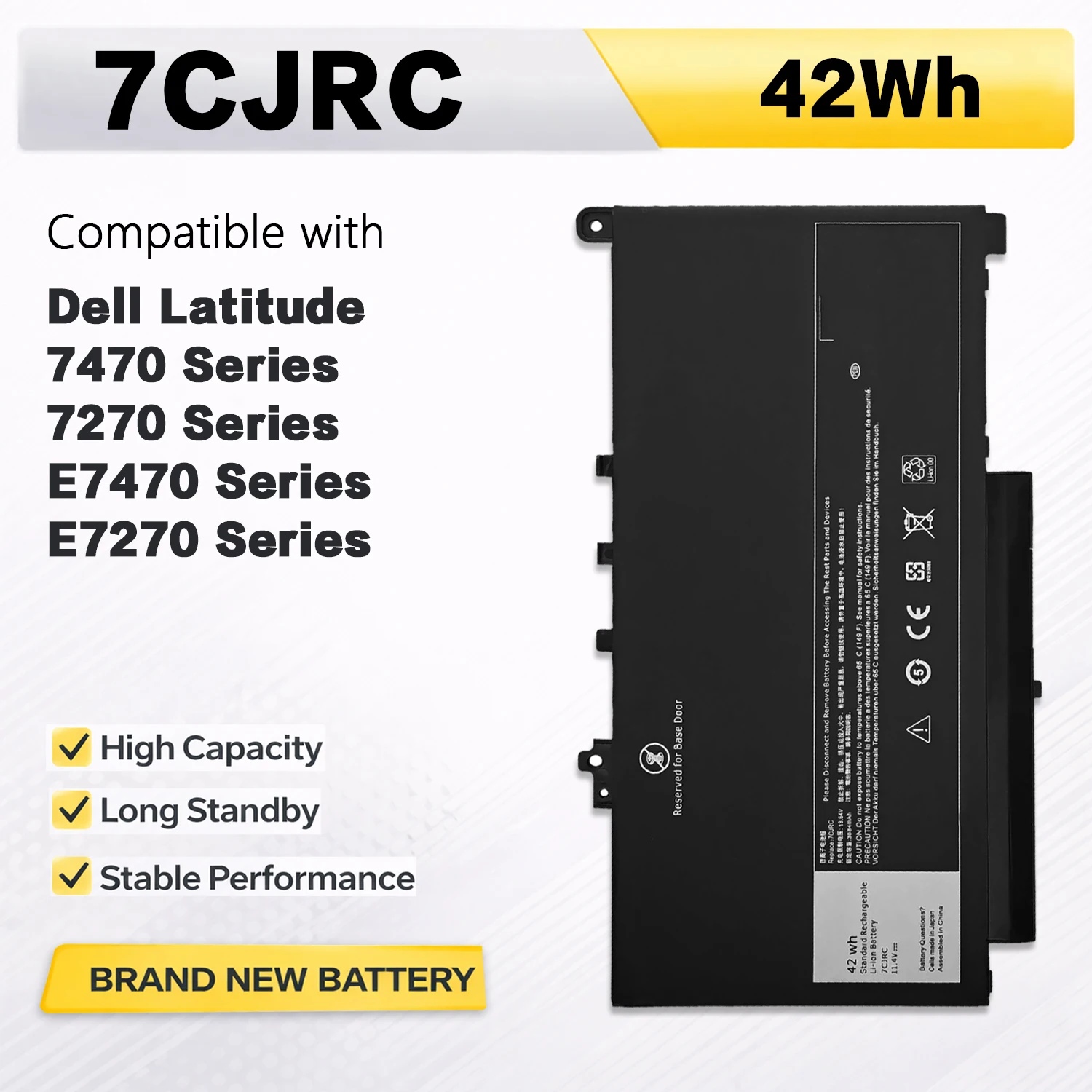 Аккумулятор PowerHub 7CJRC для ноутбуков, совместимый с Dell Latitude E7470 E7270 Series 451-BBSW 451-BBWR 21X15 579TY PDNM2, 11.42В, 42Втч