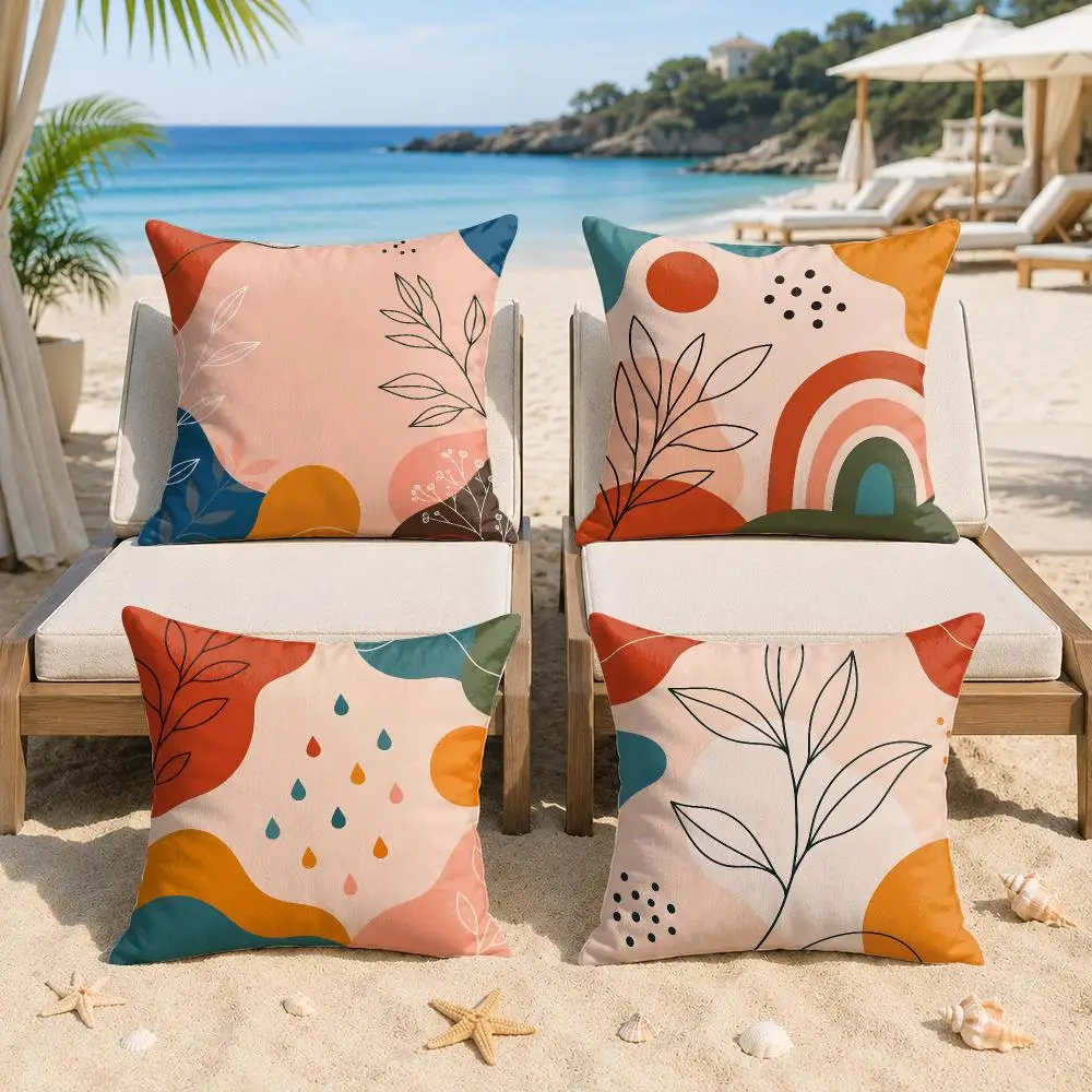 Abstract Geometry Plants Cushion Cover Silky Short Plush Invisible Zipper Dustproof Sofa Pillow Case For Home Decor