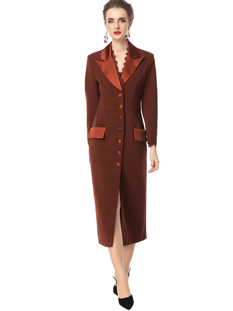 

JUNLINNA модное зимнее женское пальто с зубчатым воротником и длинным рукавом, однобортный, с кружевными боками, лоскутный Тренч High Street Lady