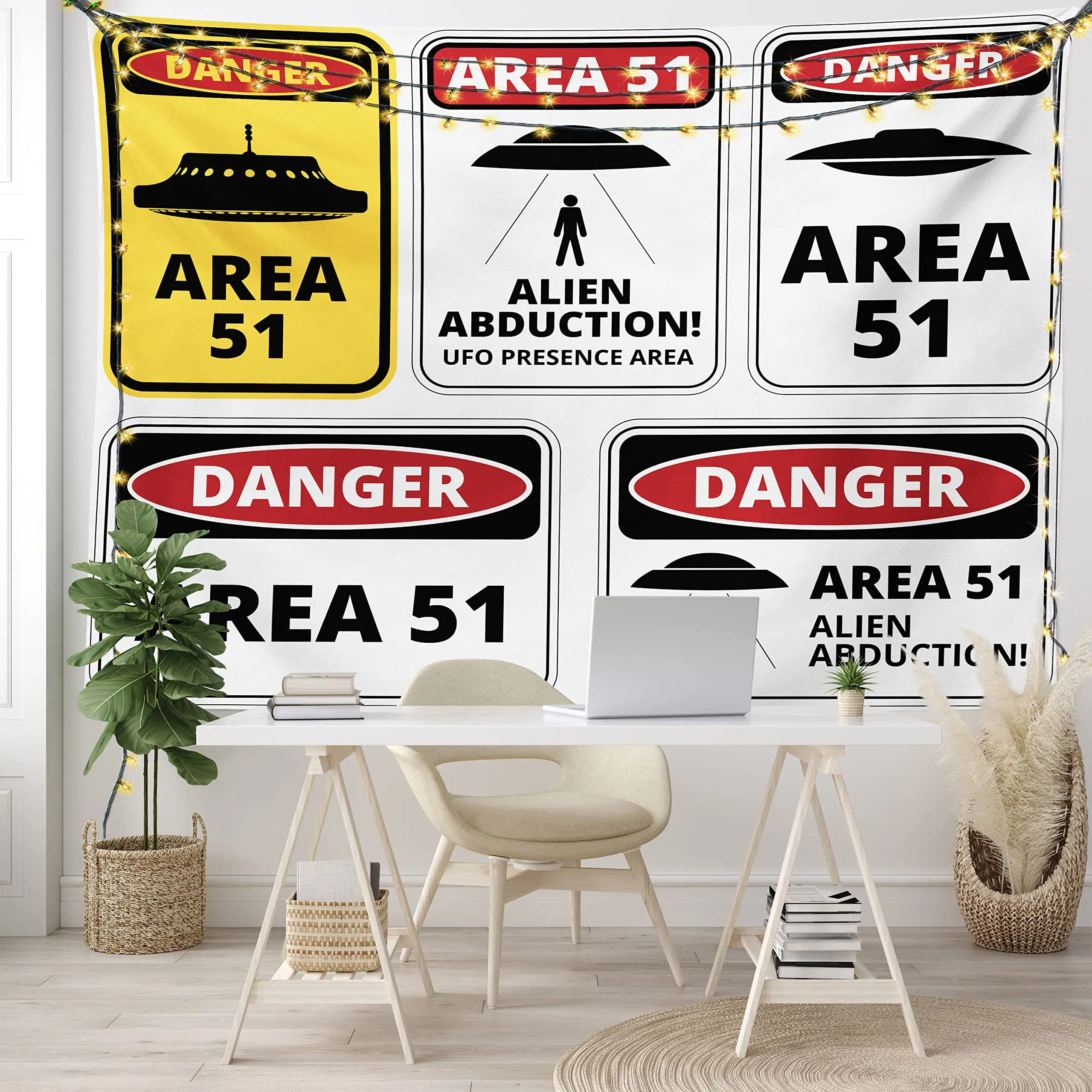 

Outer Space Tapestry Comic Alien Abduction Signs Composition Area 51 Ufo Presence Fantasy Concept Wall Hanging Tapestry