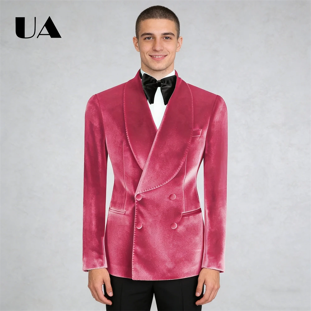 

ULBYANRY Wide Shoulder Double Breasted Suit Jacket for Men, Velvet Suit Blazer (XXS-7XL) Suit Blazer Shawl Collar Jacket