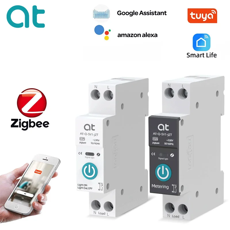 TUYA ZigBee With Metering Smart Circuit Breaker 1P 63A DIN Rail for Smart Home Wireless Remote Control Switch by Smart Life API