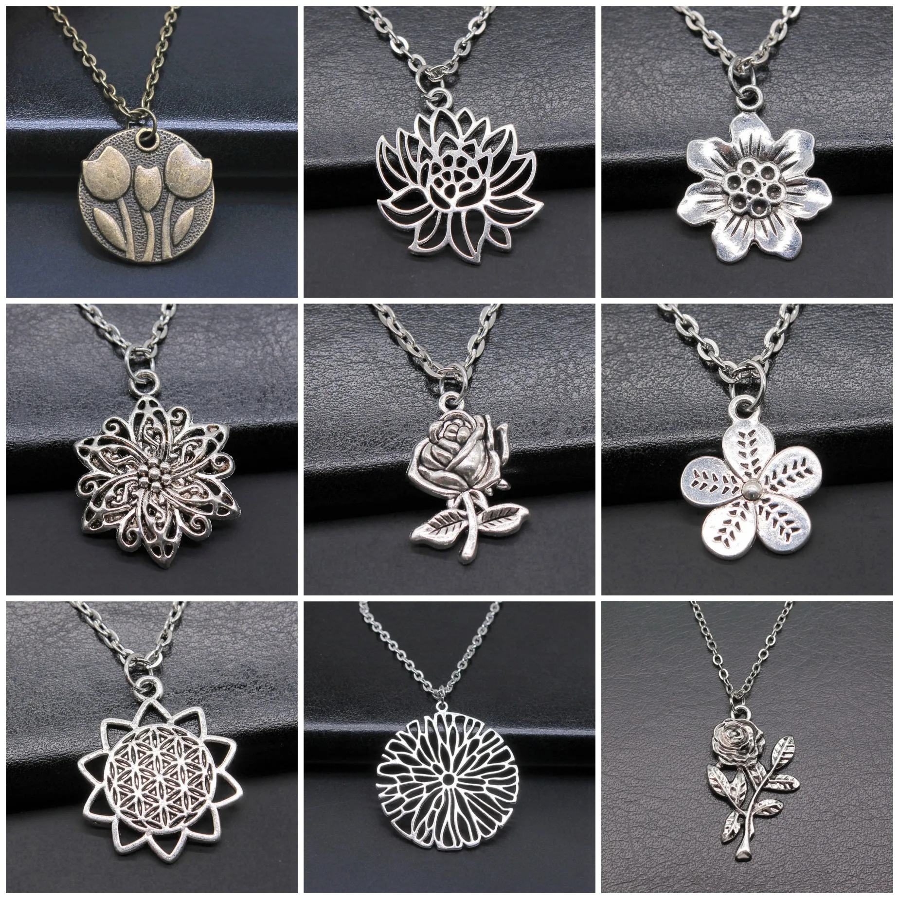 Metal Alloy Round Flower Slice Flower Of Life Symbol Necklaces Necklace Pendant For Women Men Friends Jewelry Gift Chain