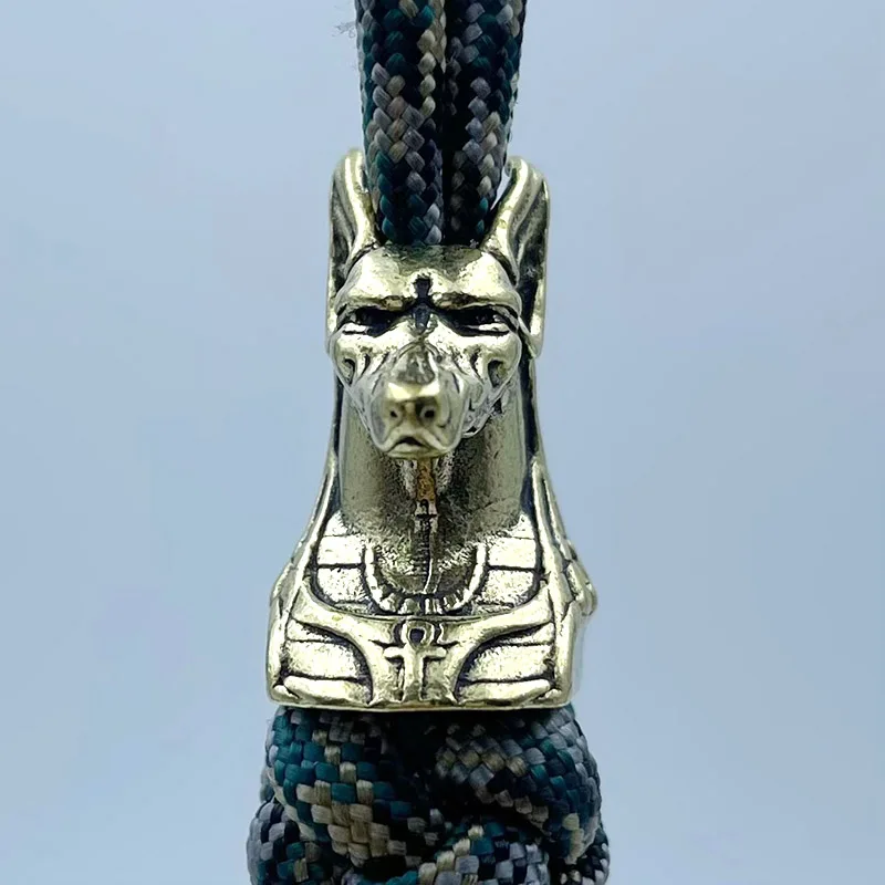 Brass Ancient Egypt Death God Anubis Bust EDC Knife Bead DIY Paracord Woven Lanyard Keychain Pendant Jewelry Outdoor Accessories
