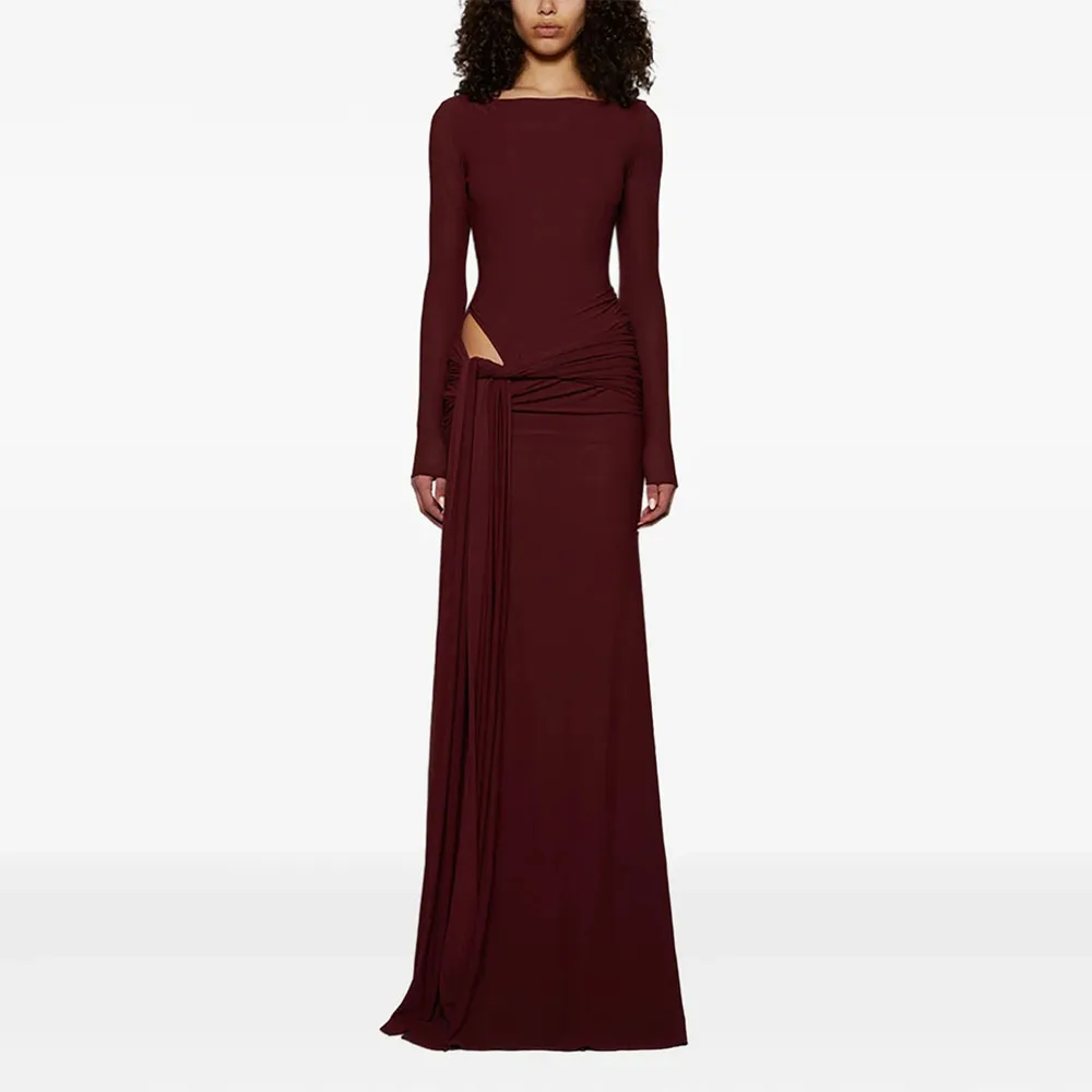 

Modern O Neck Women's Evening Gown Mermaid Floor Length Formal Party Dress O Neck Saudi Dress Long Sleeves Prom Dress