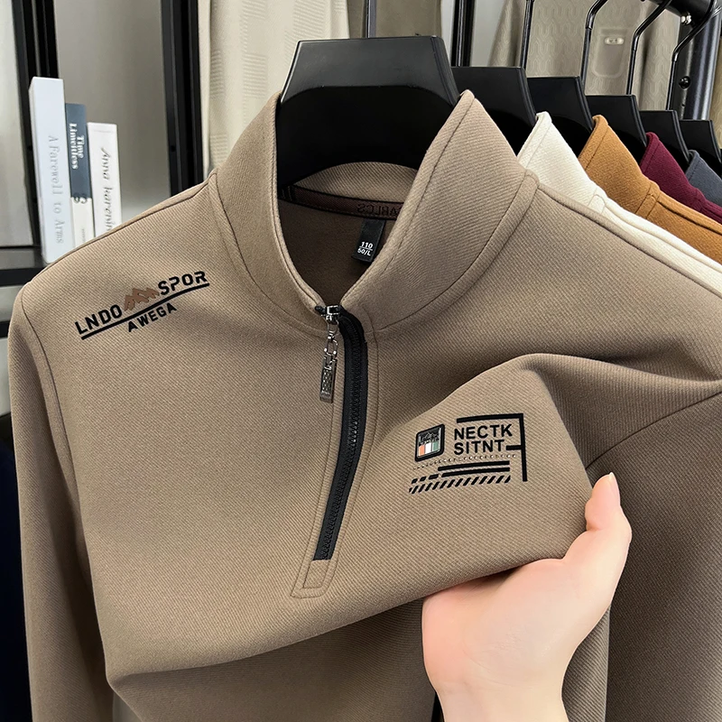 

Designer Original Men's Half Zip Stand Collar Sweatshirt Long Sleeve Warm Anti Pilling Letter Print Autumn Winter Men's Clothing