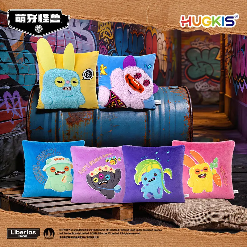 Hugkis X Fuggler Official Licensed Funny Ugly Monster Square Plush Throw Pillow Soft Stuffed For Home Sofa Bedroom Decor