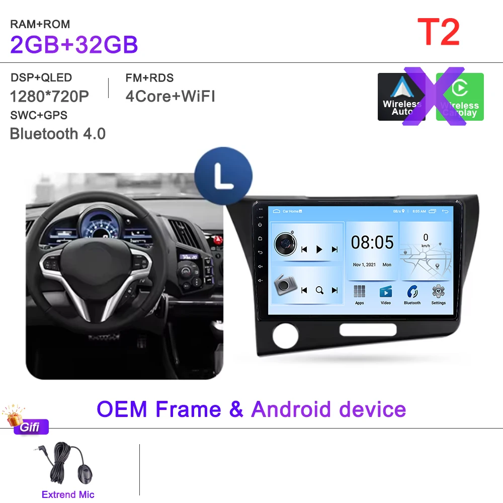 Android 16 2K Incell Scherm Multimedia Voor Honda CR-Z 1 CRZ LHD RHD 2010-2016 Stereo Head Unit GPS navigatie Hoge prestaties