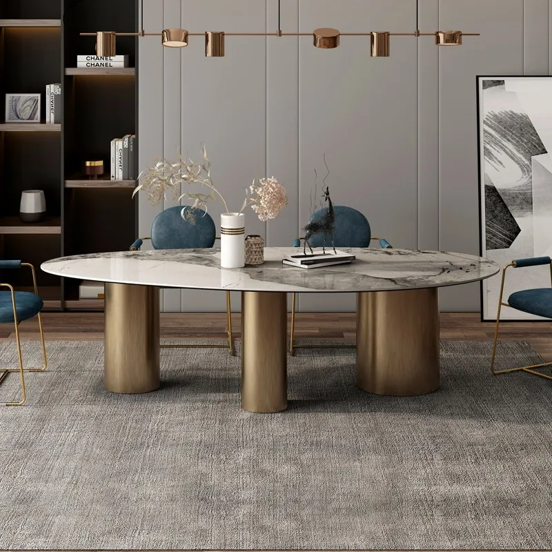Italian Light Luxury Rock Slab Dining Table Modern Pandora Home Special-shaped High-end Stainless Steel Designer Creative Table