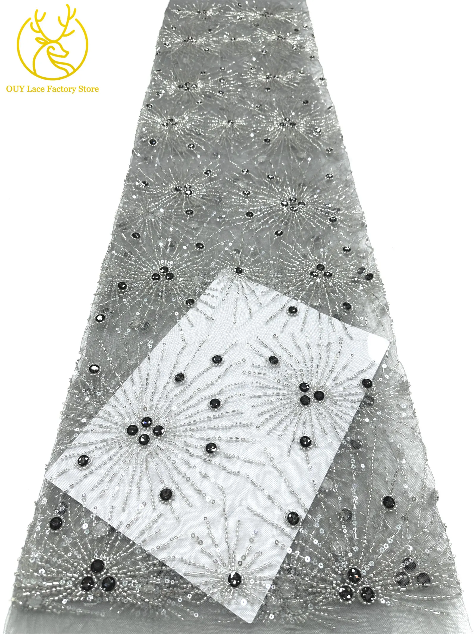 Neues Design Französische Edelstein-Spitzenstoffe 5 Meter Nigerianische Perlen-Pailletten-Spitze Afrikanischer Spitzenstoff für Hochzeitskleider – Detail 20
