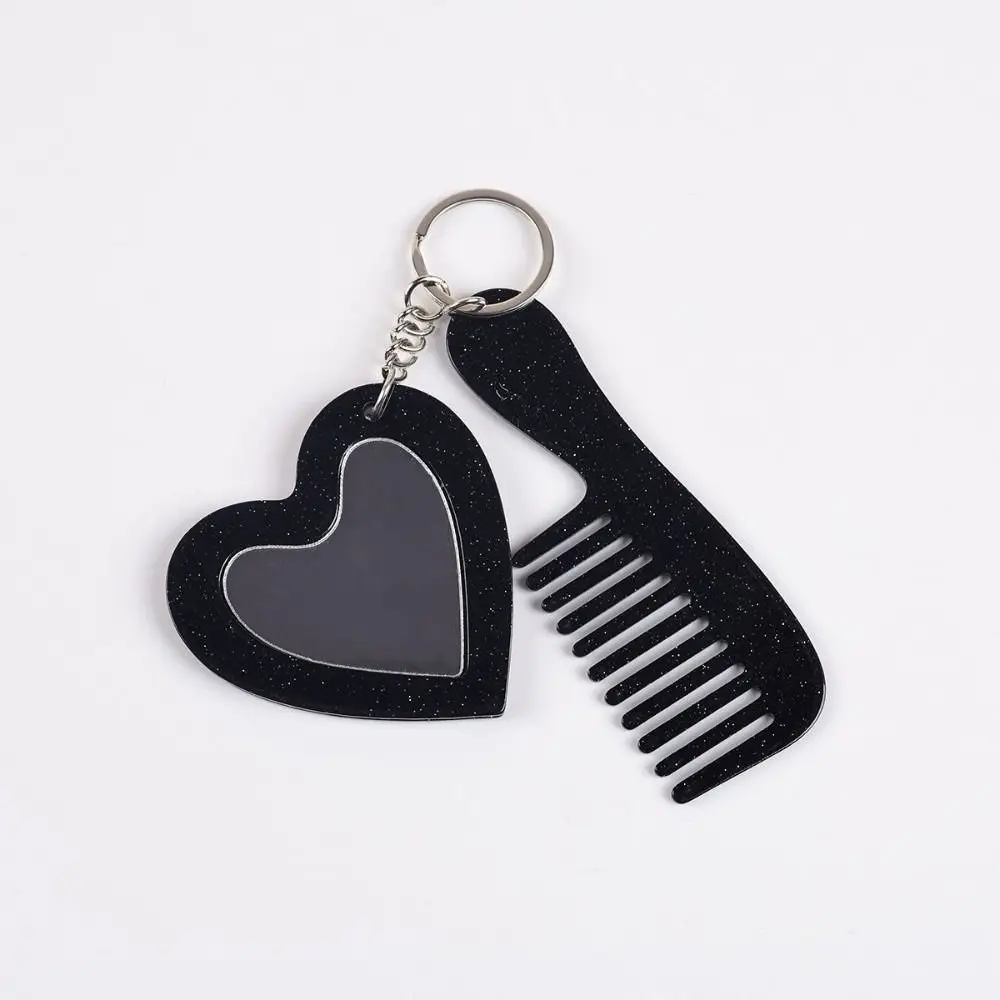 Creative Mini Heart Makeup Mirror Keychain Colorful Shining Anti Loss Comb Mirror Keychain Simple Keychain Pendant Gift