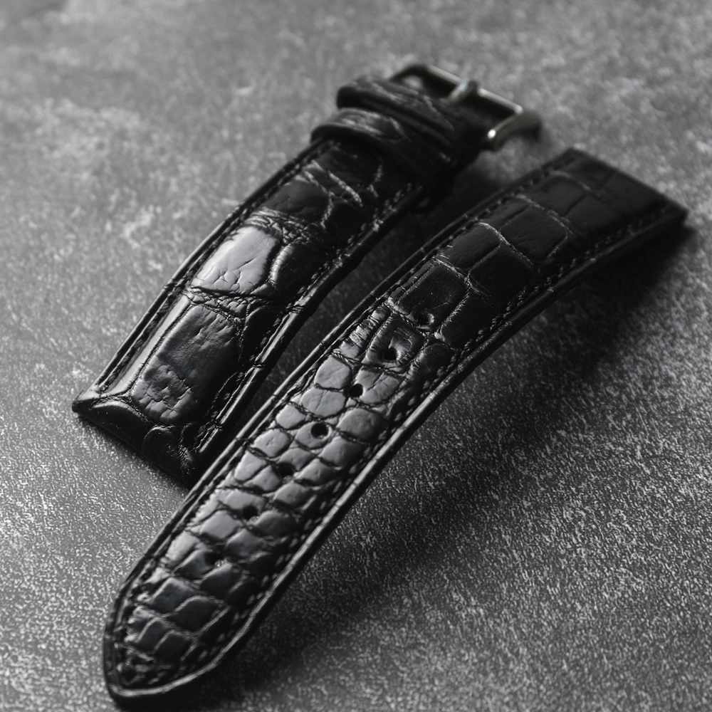 Luxury Crocodile Leather Watchband, 20MM 22MM Black Genuine