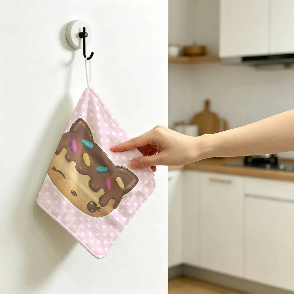 Cute Num Noms Anime Reusable Hanging Kitchen Towel, Polyester Cotton Soft Fabric for Office Home Daily Life