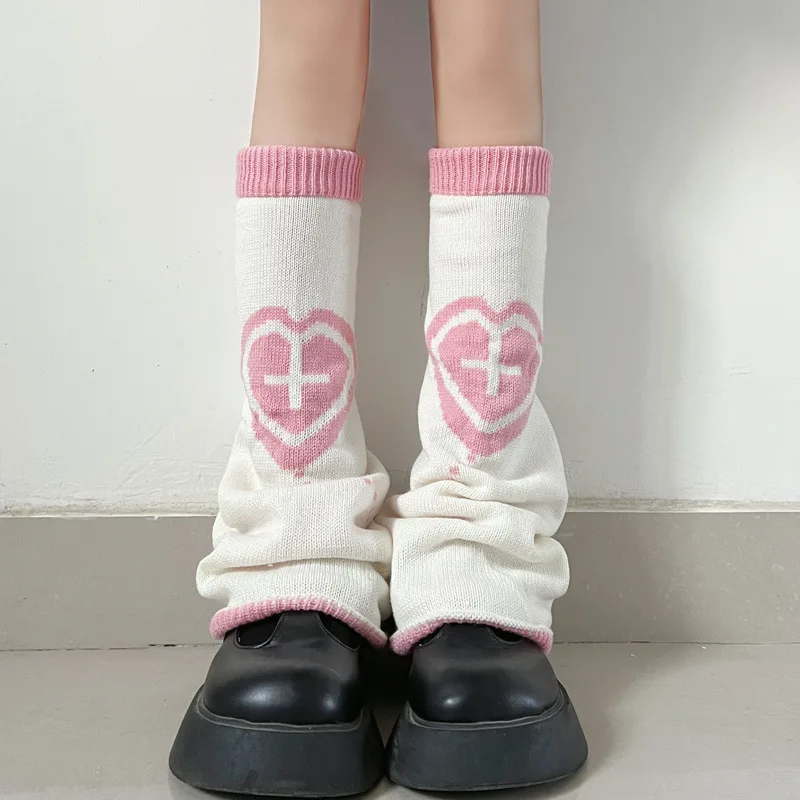 

Knee Socks Knitted Knitted Socks Cover Heart Pattern Women Cross Leg Warmers For Street Winter Fashion Trendy
