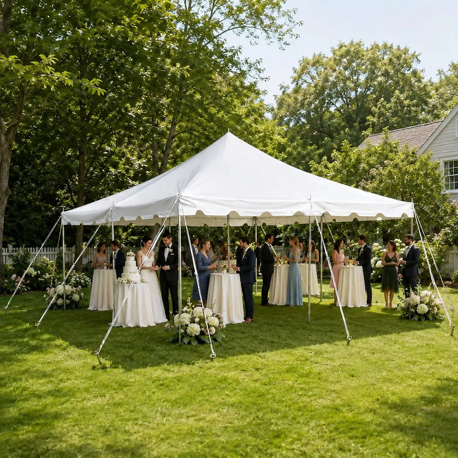 20x20 Heavy Duty PVC Pole Tent, Easy Up Commercial & Residential Party Wedding Event Canopy for 80 Persons, White, Customized