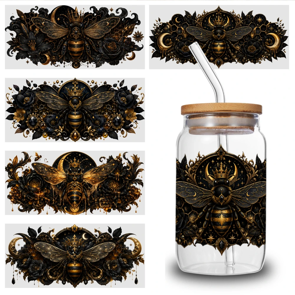 5 Sheets Gothic Bee UV DTF Stickers Waterproof Decals UV DTF Transfer Stickers for Glass Cups Plastic Self-Adhesive Labels