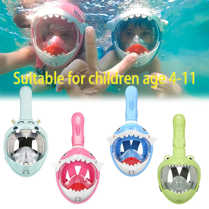 

Full Face Diving Mask Children Cartoon Snorkelling Professional Underwater Mask Kids Shark Swimming Glasses Tube Sea Equipment