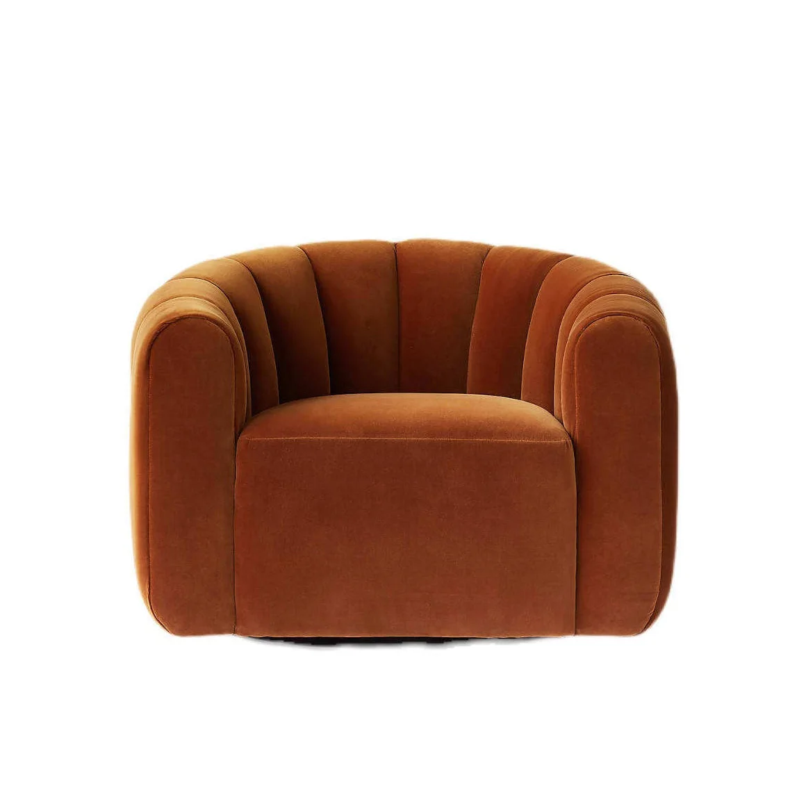# Contemporary Rust Velvet Upholstered Swivel Barrel Accent Chair with Channel Tufting for Living Room Chairs