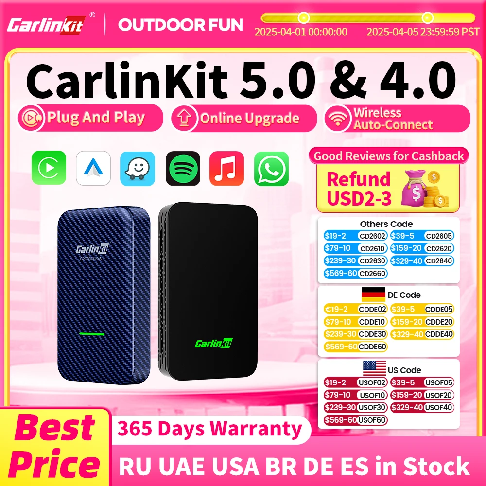 

CarlinKit 5.0 Wireless Android Auto CarPlay AIBox Wireless Adapter Spotify Waze Car Navigation Box WiFi BT Wireless Auto Connect