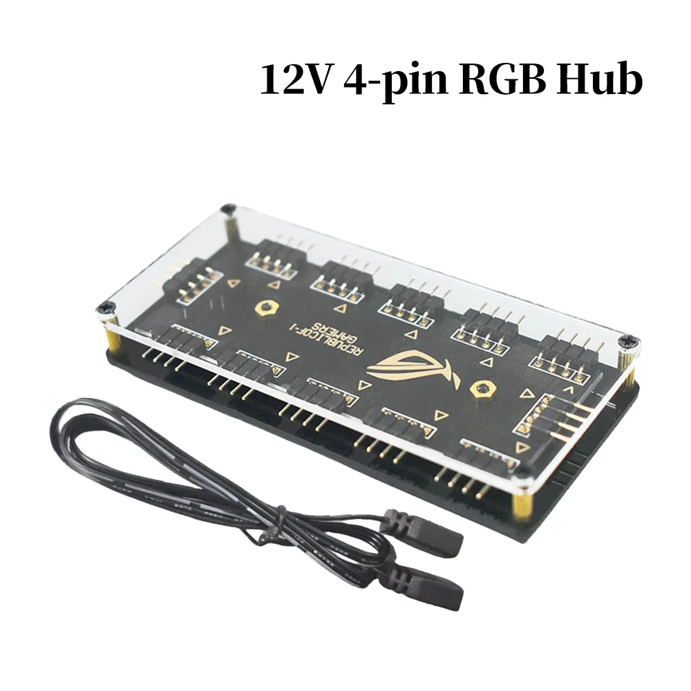 1-to-10 12V 4Pin RGB Splitter Hub - 10-Port Synchronization Lighting Controller for Desktop PC Case